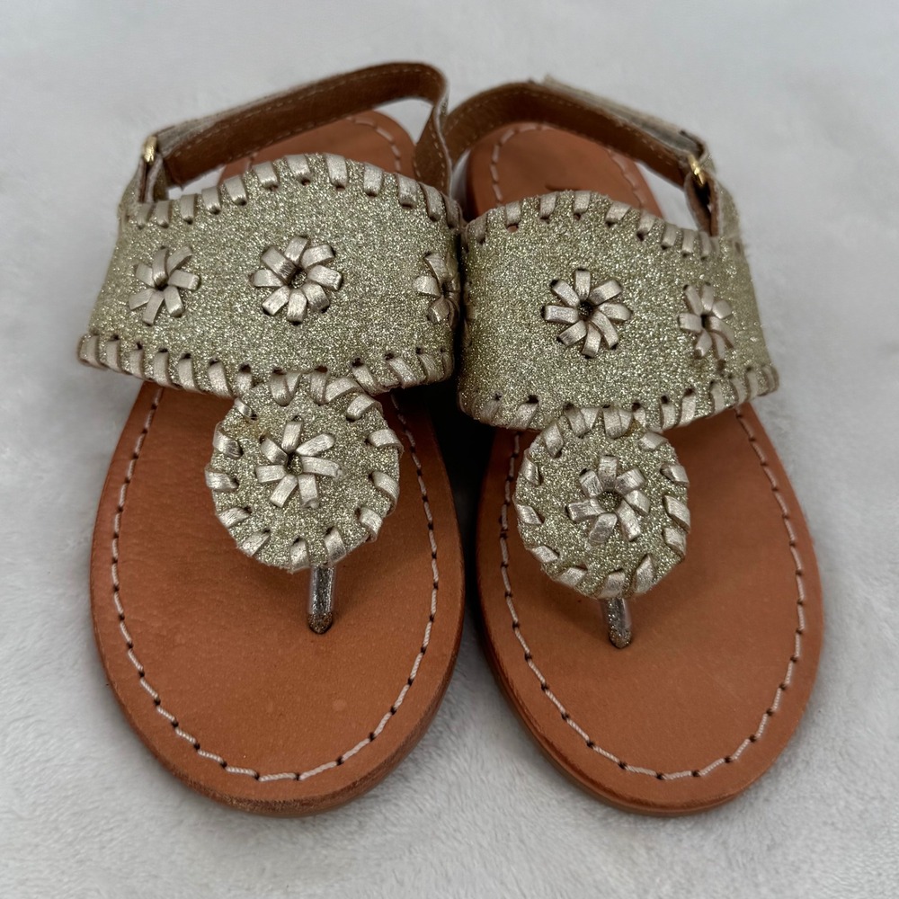 Jack Rogers Toddler Sandals Size 9 Gold Glitter Medallion Girls Shoes Whipstitch